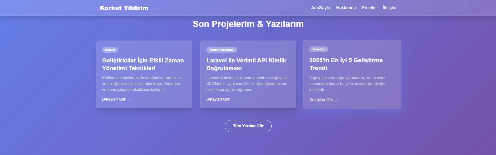Full-Stack Mimaride, Yönetim Panelli ve Tamamen Duyarlı (Responsive) Kişisel Blog/Portföy Scripti Görünüm 3